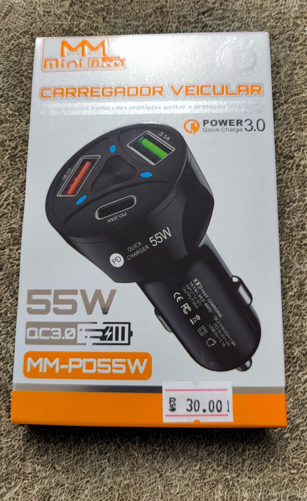 Carregador Veicular Mini Men 3.0 55W MMPD55W