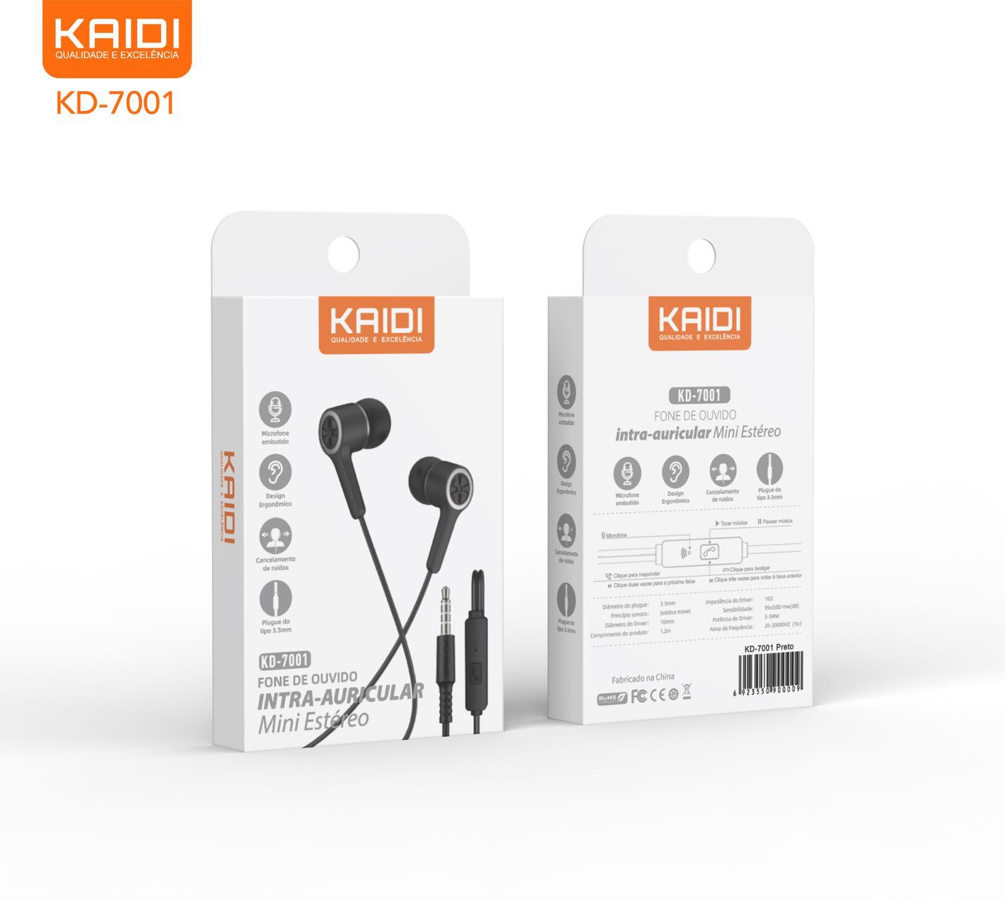 FONE DE OUVIDO COM FIO KD-7001 KRIDI